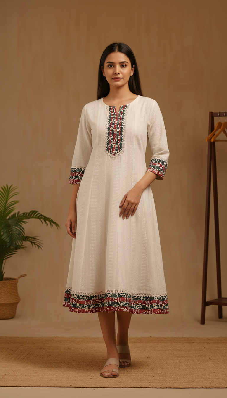 Off white Rayon Abstract Print Dress