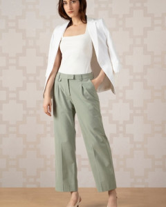 Women Green Solid Formal Contemporary Fit Trousers