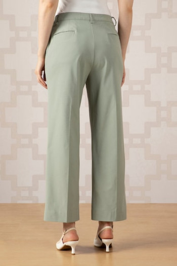 Women Green Solid Formal Contemporary Fit Trousers