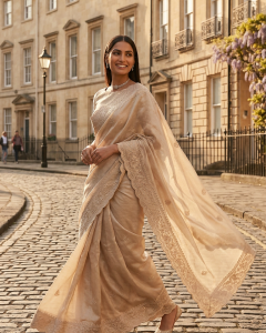 Ivory Organza Thithli Saree Set