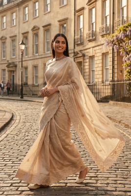 Ivory Organza Thithli Saree Set