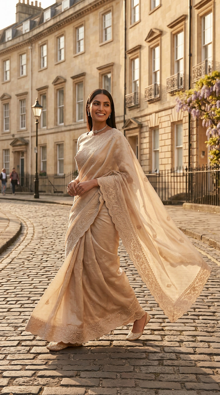 Ivory Organza Thithli Saree Set