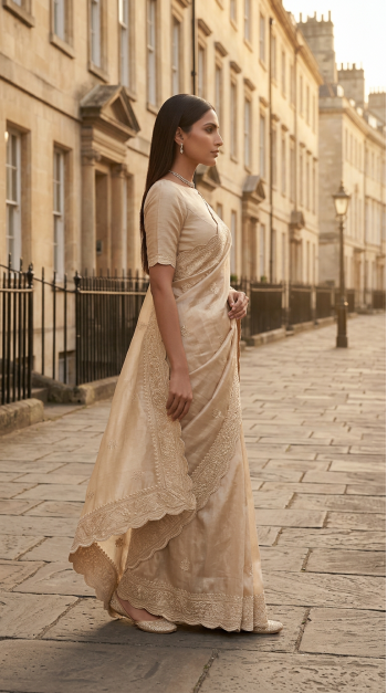 Ivory Organza Thithli Saree Set