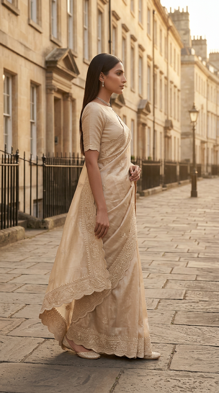 Ivory Organza Thithli Saree Set