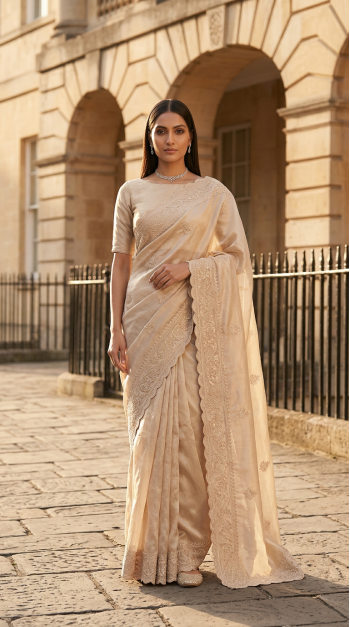 Ivory Organza Thithli Saree Set