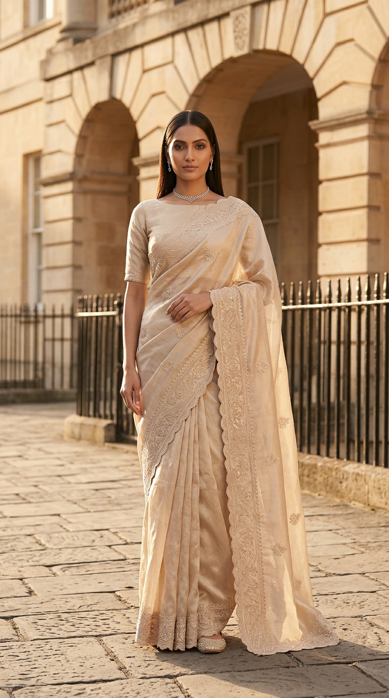 Ivory Organza Thithli Saree Set