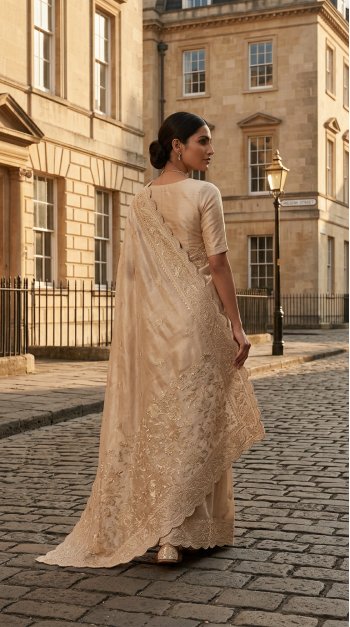 Ivory Organza Thithli Saree Set