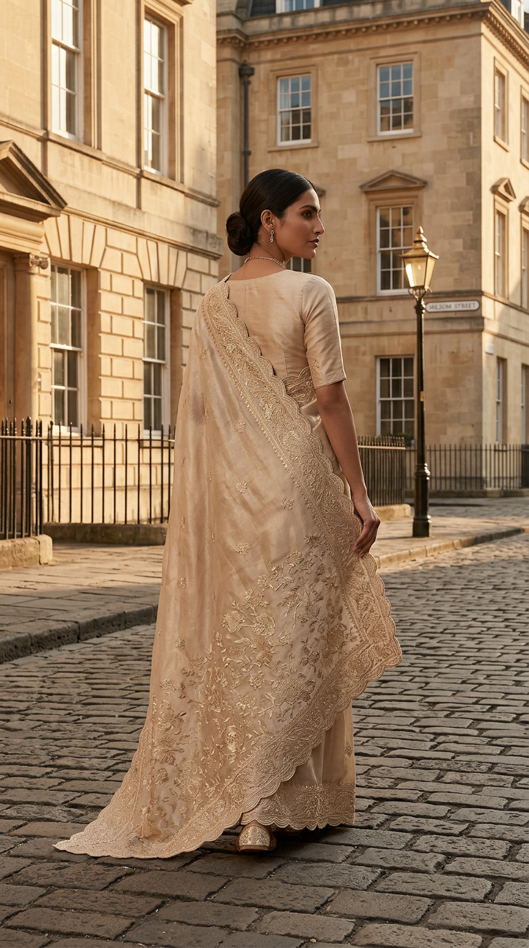 Ivory Organza Thithli Saree Set