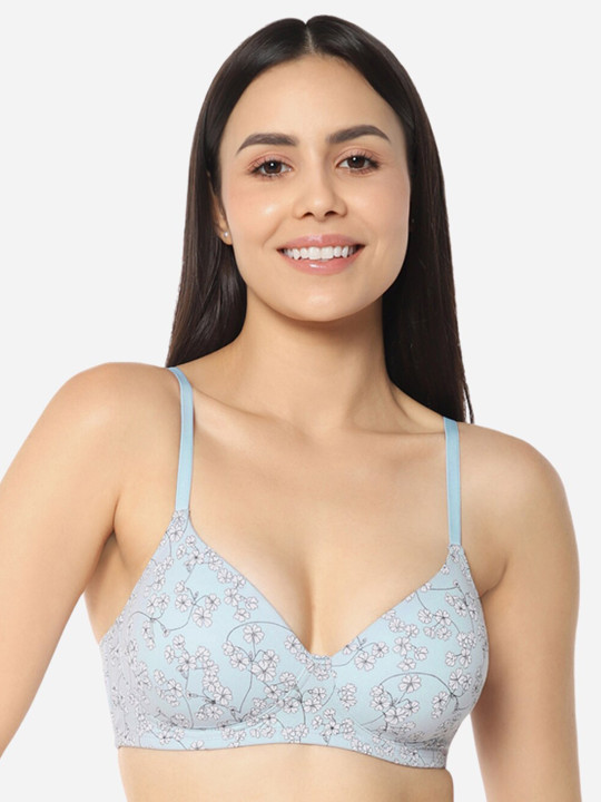 Printed Lightly Padded All Day Comfort Non-Wired Seamless T-Shirt Cotton Bra