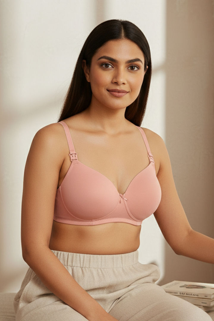 Maternity Padded Non Wired 3/4th Coverage Nursing Bra - Peach Pearl