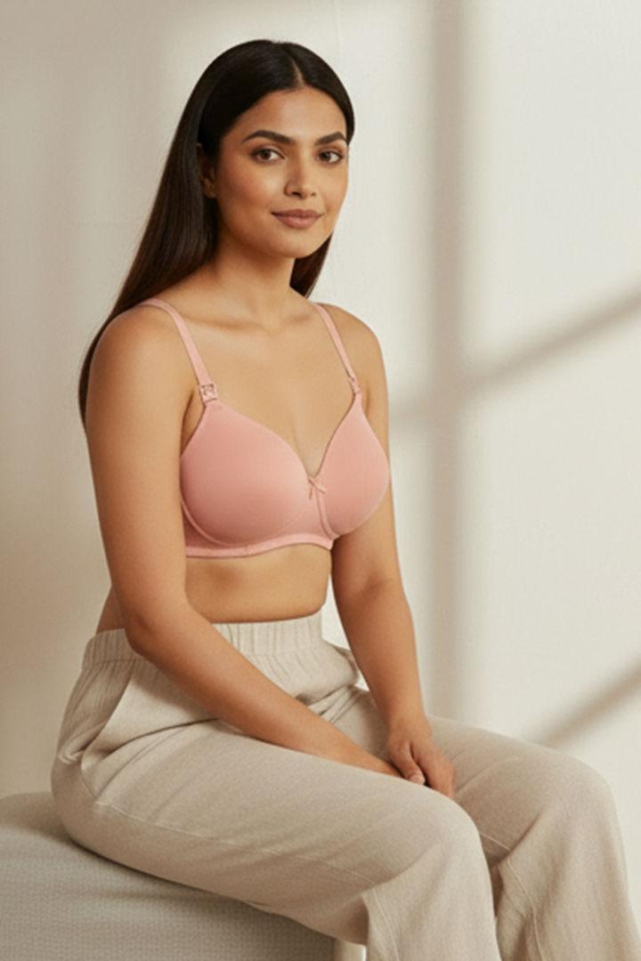 Maternity Padded Non Wired 3/4th Coverage Nursing Bra - Peach Pearl