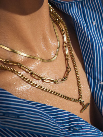 Gold Tone Waterproof Stainless Steel T-Bar Necklace