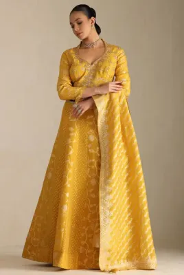 Mustard Viscose Embroidered Ghagra Choli With Zardozi