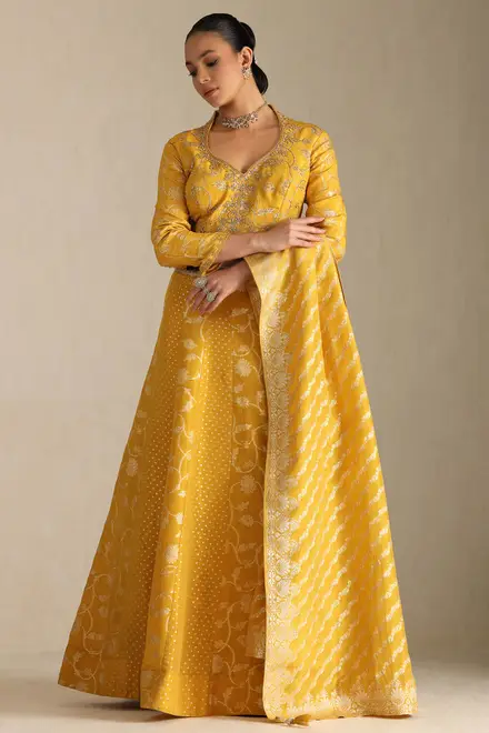 Mustard Viscose Embroidered Ghagra Choli With Zardozi