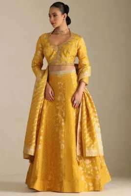 Mustard Viscose Embroidered Ghagra Choli With Zardozi