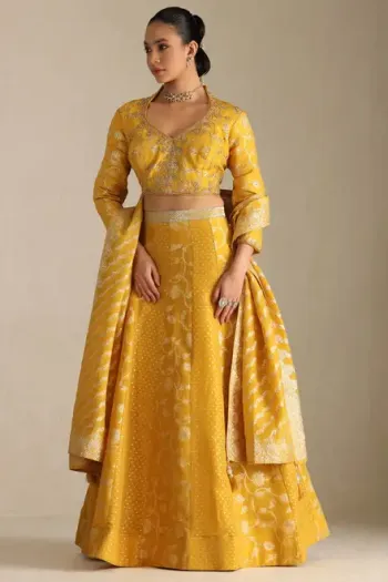 Mustard Viscose Embroidered Ghagra Choli With Zardozi