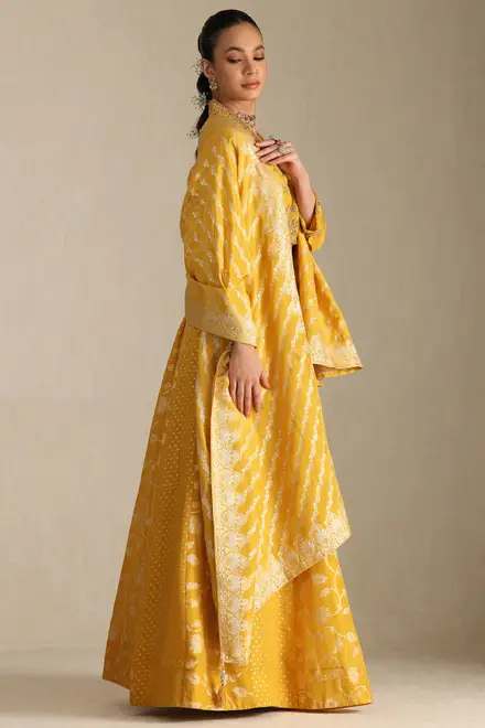 Mustard Viscose Embroidered Ghagra Choli With Zardozi