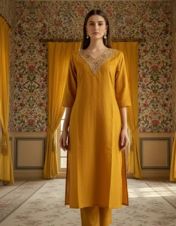 Woven-Dot Yoke Work Kurta