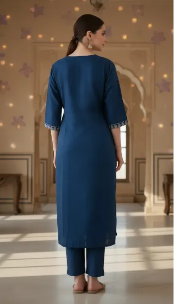 Woven-Dot Yoke Work Kurta