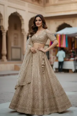 GoldTussar Floral Print Lenganga With Zari