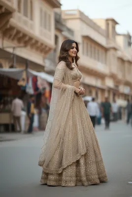 GoldTussar Floral Print Lenganga With Zari