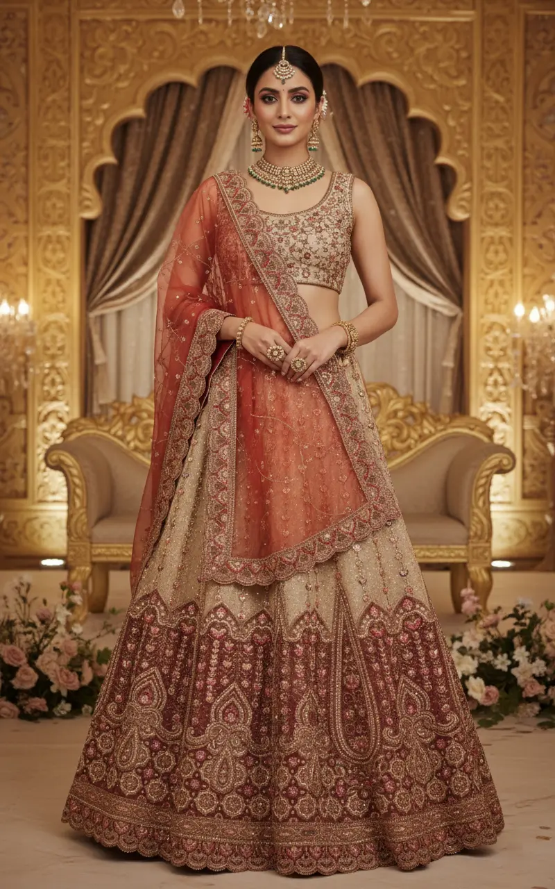 Peach Bridal Lehenga Set