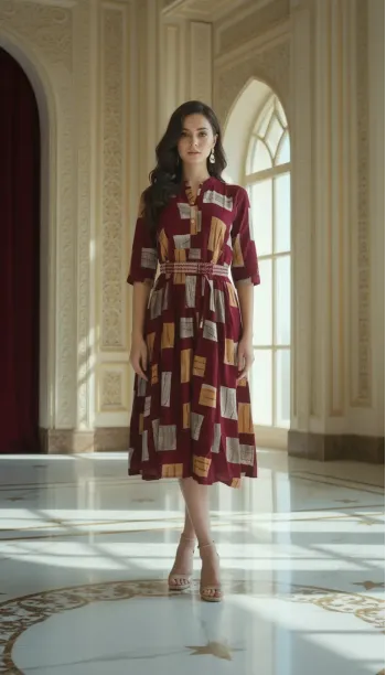 Shirred Waist Midi Dress