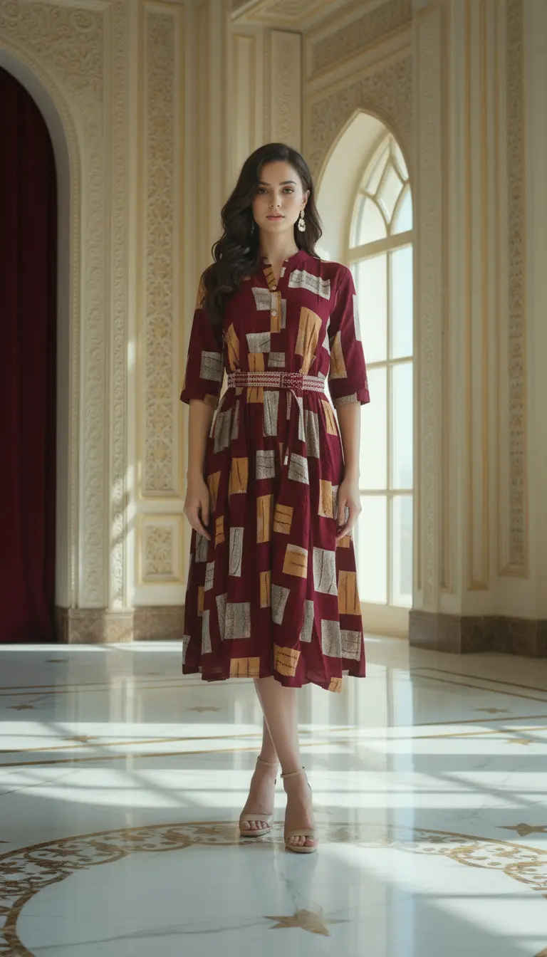 Shirred Waist Midi Dress