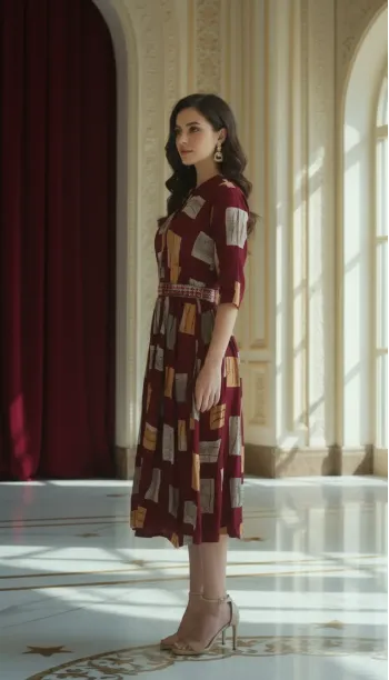 Shirred Waist Midi Dress