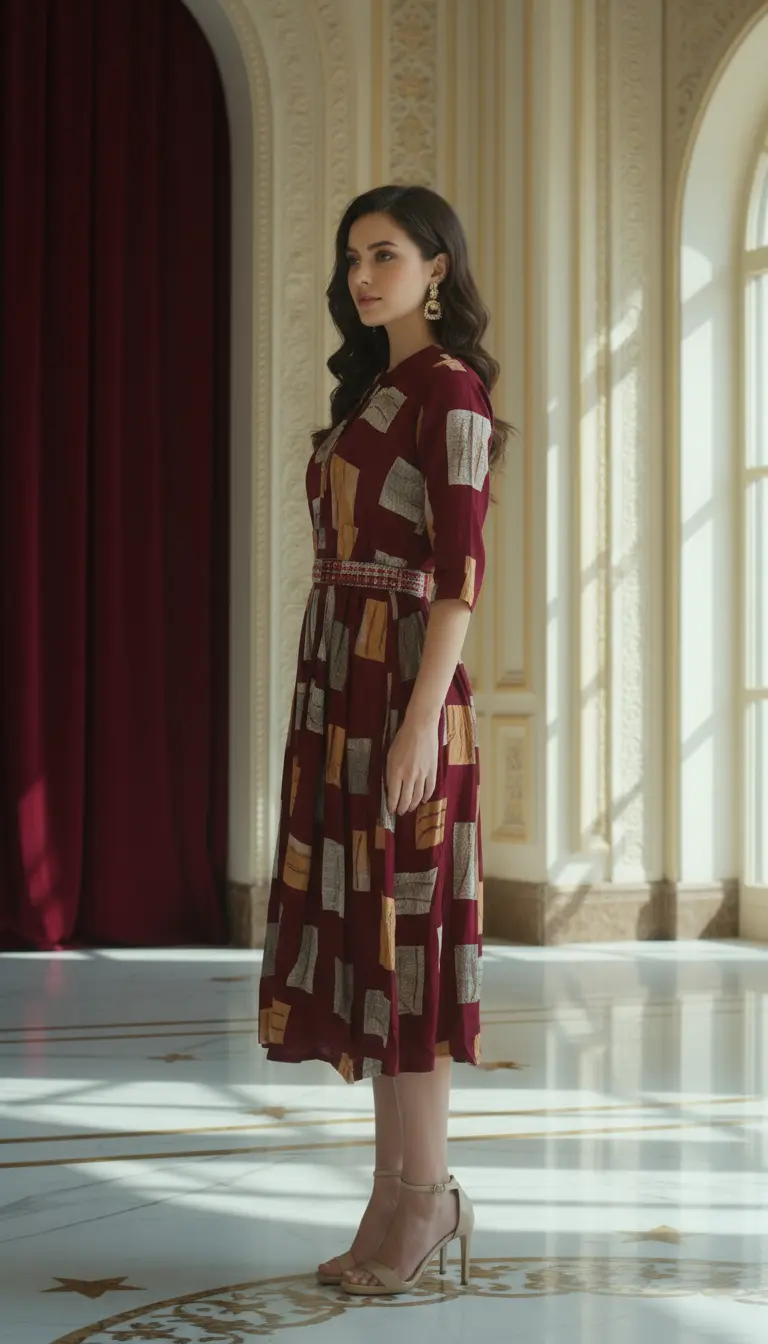 Shirred Waist Midi Dress