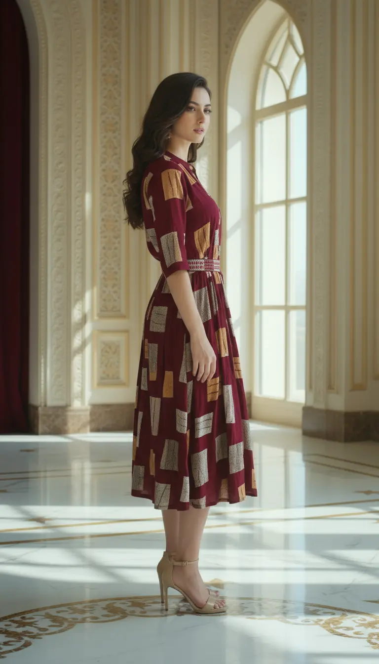 Shirred Waist Midi Dress