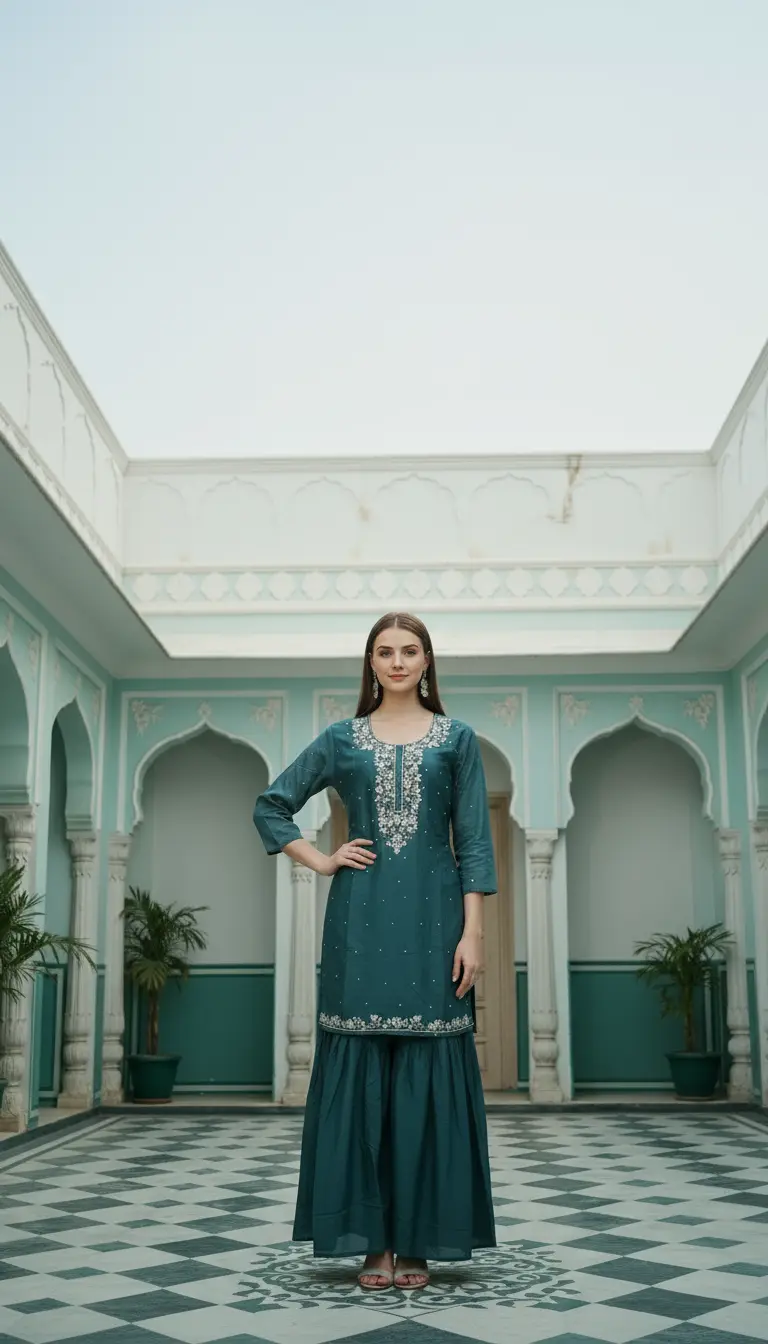 Teal Shimmer Sharara
