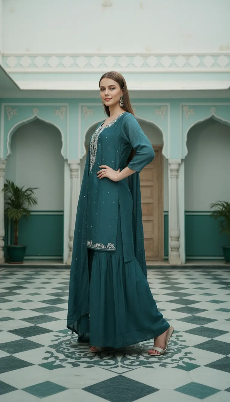 Teal Shimmer Sharara