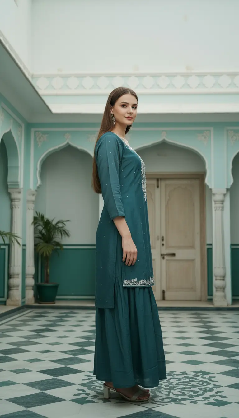 Teal Shimmer Sharara