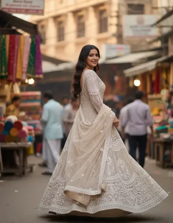 Thread Embroidered Semi  Material Gown