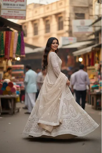 Thread Embroidered Semi  Material Gown