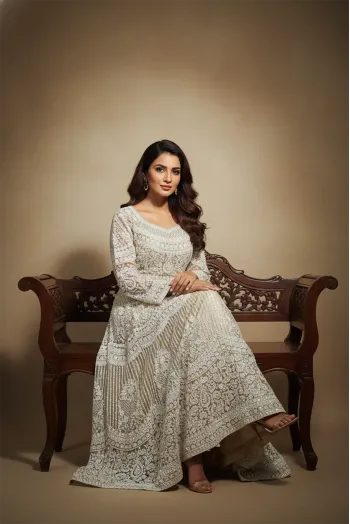 Thread Embroidered Semi  Material Gown