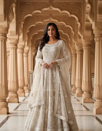 Thread Embroidered Semi  Material Gown