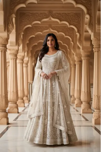 Thread Embroidered Semi  Material Gown