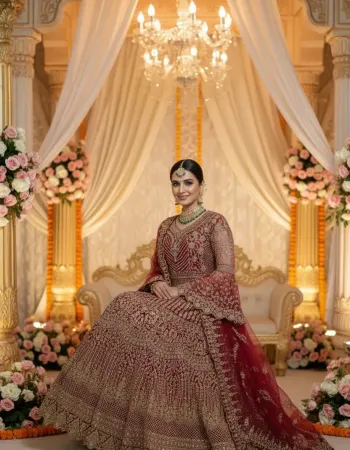 Deep Red Bell-Sleeve Anarkali Semi Matrial Gown