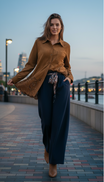 Linen Shirt with Cutwork Embroidered Sleeves