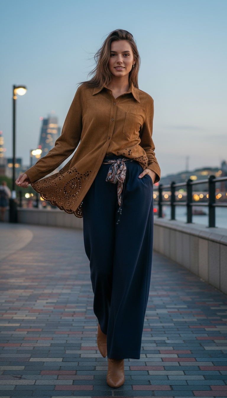 Linen Shirt with Cutwork Embroidered Sleeves