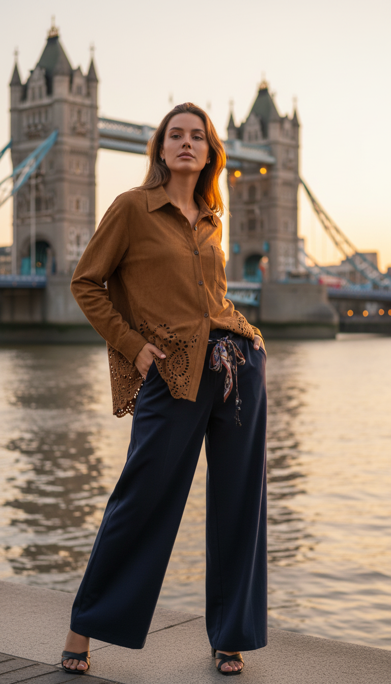 Linen Shirt with Cutwork Embroidered Sleeves