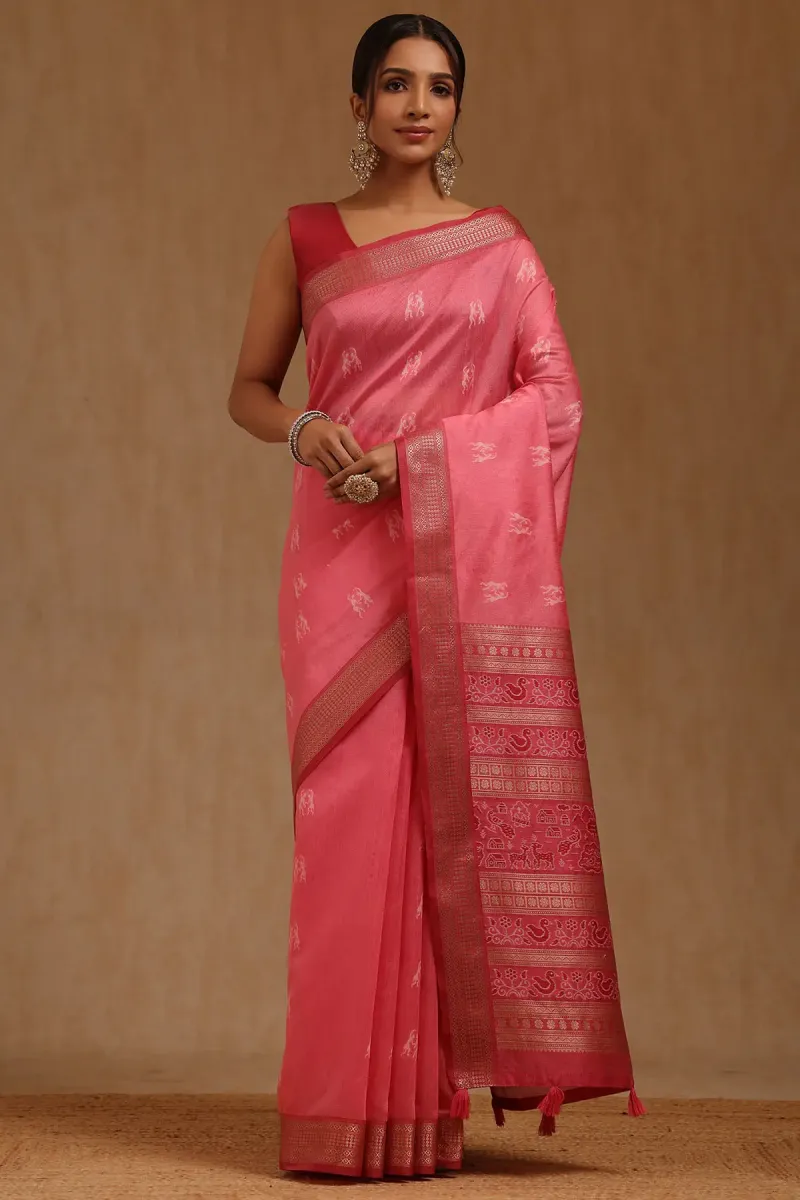 Blush Pink Tussar Warli Pattu