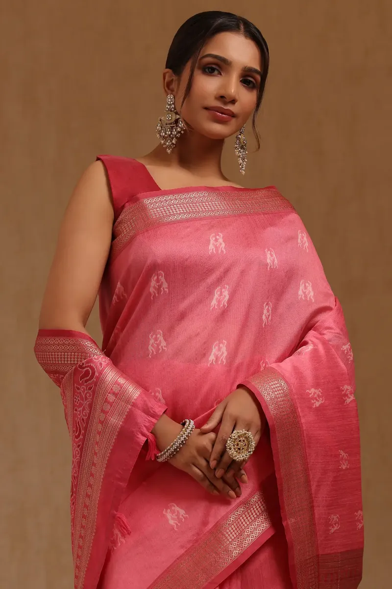 Blush Pink Tussar Warli Pattu