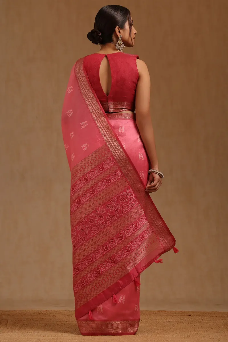 Blush Pink Tussar Warli Pattu