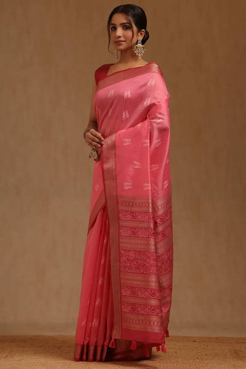 Blush Pink Tussar Warli Pattu